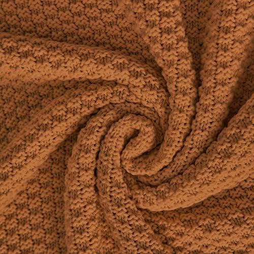 Longhui bedding 100% Cotton Knitted Throw Blanket – Burnt Orange, Soft & Cozy, Machine Washable, 51"x63" – Perfect for Living Room, Couch, Sofa, Bed or Travel - Image 5