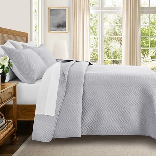 IR Imperial Rooms Twin Quilt Bedding Set Grey Bedspread Wave 2 Pack - Image 2