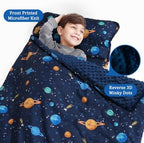 PHF Toddler Nap Mat with Removable Pillow and Minky Blanket, Rollup Design Kids Sleeping Mat, Slumber Bags for Boys, 55"x23" Toddler Sleeping Bag for Daycare Preschool Travel Camping, Space - Image 2