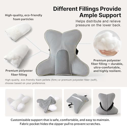 Lumbar Back Pillow (Pat. Pend), Supportive Back Cushion for Bed, Couch & Recliner, Ergonomic Lumbar Pillow with Customizable Firmness for Lower Back Pain Relief, Zinc Gray - Image 3