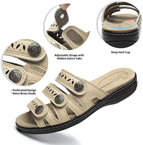 Women's Comfort Leather Slides Lightweight Flat Sandals Cute Slip On Casual Walking Slippers - Image 3