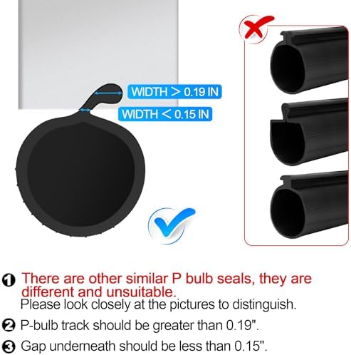 10 FT Garage Door Bottom Seal Rubber 0.19" P Bulb Bottom Garage Weather Stripping for Single Channel, Flexible Weatherproof Replacement Strip Seal Fits Single Track Garage Doors (10FT, Black) - Image 3