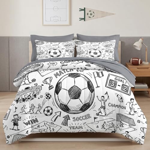 WeCozy Full Comforter Set with Sheets, 7 Pieces Soccer Ball Bedding by WeCozyHomeDecor