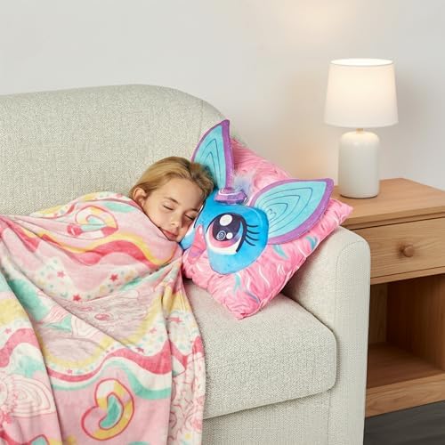 Northwest Furby Wavy Pink Furby Silk Touch Throw Blanket 50 x 60 Inches with Plush Pocket Pillow 14 x 20 Inches - Comfy & Cozy Blanket & Pillow Set for Boys and Girls - Image 2