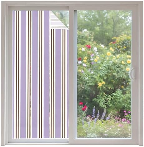 Window Privacy Film Frosted, Purple Brown Striped Non-Adhesive Static Cling Window Tint, Modern Farmhouse Vertical Stripes Insulated Windows Frosted Films for Living Room, 35.4 x 78.7 Inches by Unknown