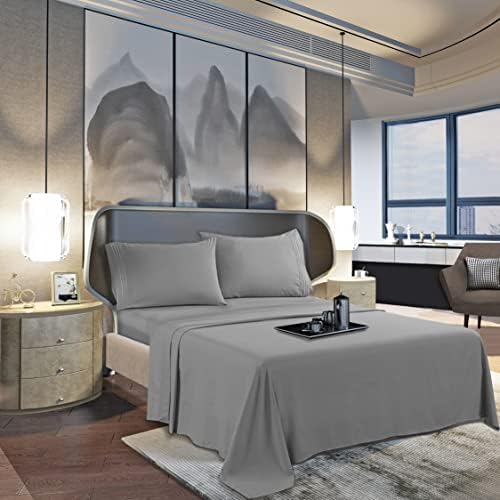 Mocassi Queen Sheet Set - Luxury Hotel 1800 Premier Bedding Sheets & Pillowcases - Ultra Soft Breathable & Cooling Bed Sheets - Deep Pocket - Wrinkle Resistant - 4 Piece Set - Queen, Gray - Image 3
