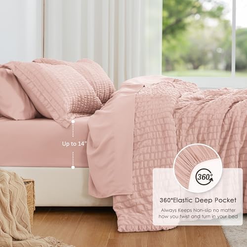 Love's cabin Seersucker Pink Full Comforter Set, 7-Piece Bed in a Bag - Image 3