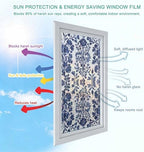 Blue Spring Floral Window Privacy Film Rainbow Static Cling Stain Glass Window Film for Glass Door, Decorative Heat Blocking Sunroof Decal Sticker for Car 35.4"x78.7" Summer Botanical Farmhouse - Image 4