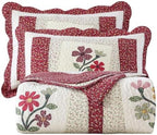 vctops Christmas Red 3 Piece Embroidered Floral Quilted Bedspread Quilt Set 100% Cotton Reversible Patchwork Coverlet Set 1 Quilt and 2 Pillow Shams (Red,King) by vctops