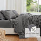 Love's cabin Seersucker Dark Grey Queen Comforter Set, 7-Piece Bed in a Bag - Image 3