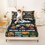 Erosebridal Camping Themed Queen Fitted Sheet, Outdoor RV Bunk Camper Bed Set for Kids Girls Boys, Forest Bear Rustic Mountain Bedding Sheets Set, Camping Lover Gifts Teen Adults Room Decor - Image 2