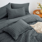 Seersucker Charcoal Grey King Size Comforter Set, 7-Piece Bed in a Bag - Image 5