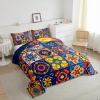 Erosebridal Mexican Talavera Tile Full Comforter Set - Colorful Mexico Tiles Bedding Sets, Vintage Floral Patchwork Bed Set for Kids Adults, Exotic Ethnic Aesthetic Room Decor - 2 Pillowcases - Image 5