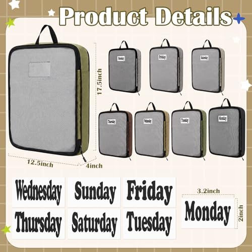 7 Pcs Packing Cubes for Travel Days of Week, Brown, L - Image 2