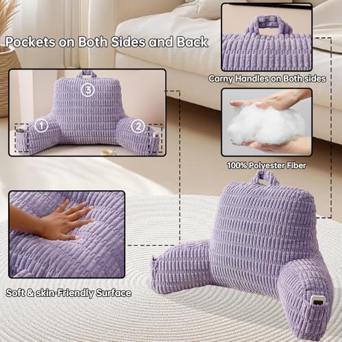 Reading Pillow for Sitting in Bed with Arm,Purple Corduroy,M - Image 5
