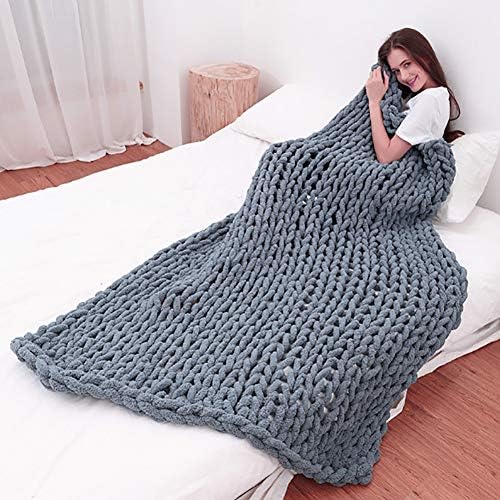 Chunky Knit Throw Blanket Chenille Yarn Soft Cozy Bulky Knitted Blanket for Sofa Bed Chair Large Hand Made Boho Home Decor Slate Grey 40x40 - Image 2
