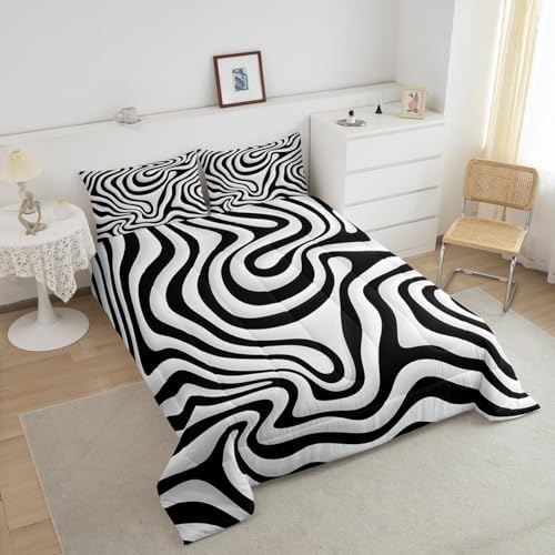 Erosebridal Black and White Toddler Bedding Set,Modern Abstract Aesthetic Comforter Set for Kids Bedroom Decor,Geometric Quilt Bed Set Minimalist Artwork Down Comforter with 1 Pillowcase - Image 3