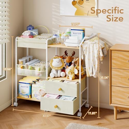 BBLIKE Diaper Caddy Organizer, Baby Storage Cart with Hanging Rack, Beige - Image 6