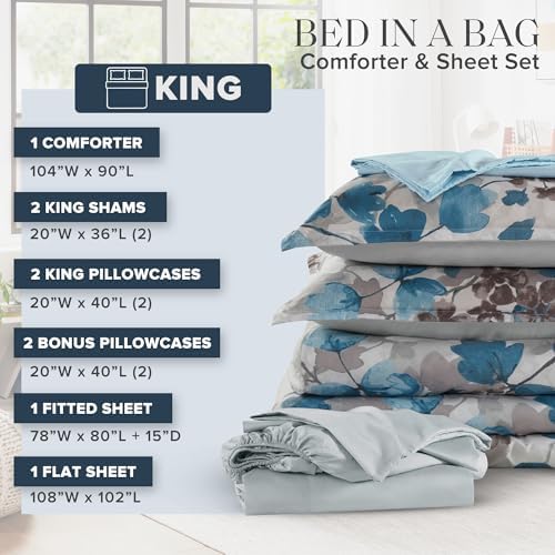 Madison Park Essentials King Comforter Set, Floral Bed in a Bag Blue 9PC - Image 5