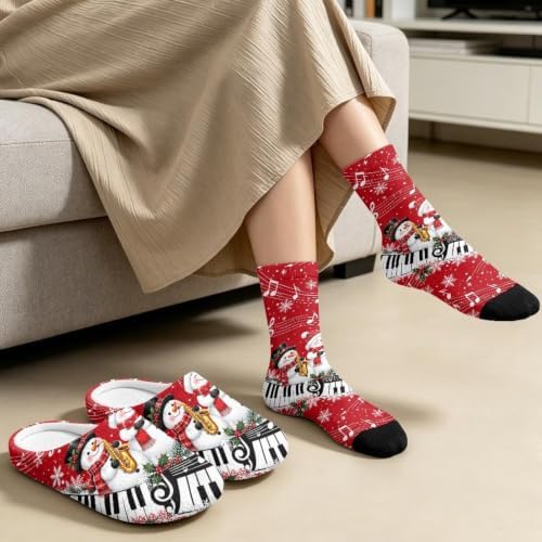Jeiento Winter Fuzzy Slipper and Crew Socks Warm Winter Shoes Lightweight Soft Cushion House Slipper Bedroom Shoes - Image 3