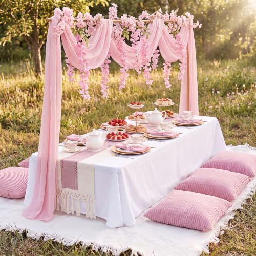 Beeveer 8 Pcs Light Pink Picnic Kit Extra Large Outdoor Boho Picnic Blanket 91x71'', Low Table Runner, 6 Throw Pillow Covers, Woven Cotton Yarn Oversize Washable Beach Blanket for Camp Wedding Garden - Image 2