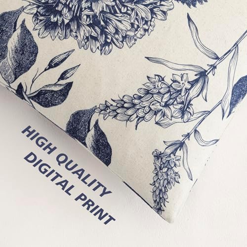 Foindtower Set of 2 Linen Floral Vintage Throw Pillow Covers Neutral Accent Print Decorative Cozy Cushion Covers Farmhouse Boho Home Decor for Sofa Chair Couch Bed Living Room,22×22 Inch,Navy Blue - Image 3
