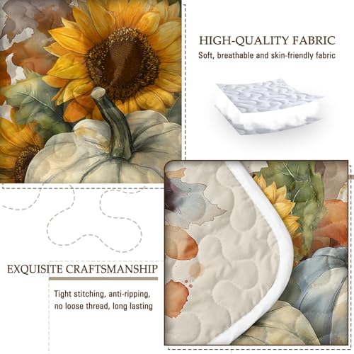 BlessLiving Queen Quilt Watercolor Pumpkin Sunflower Halloween Fall Bedding - Image 4