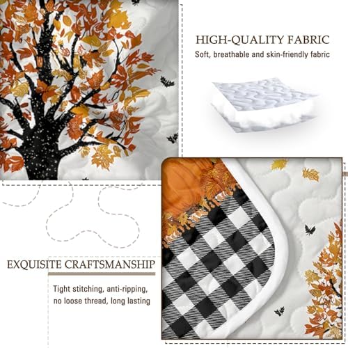 BlessLiving King Quilt Halloween Fall Bedding with Black Gray Plaid Pumpkin - Image 4