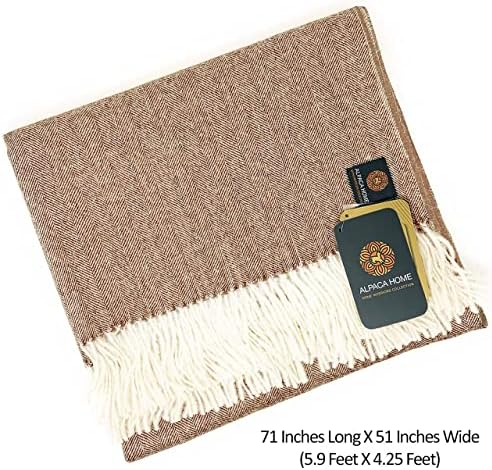 Alpaca Home - 100% Pure Baby Alpaca Eco Herringbone Sofa Throw Blanket, 71" X 51" (Camel)… - Image 3