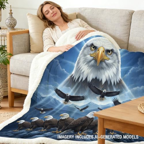 Sleepwish Eagle Blanket Sherpa Throw, Motivational Patriotic Decor for Men Office, Leadership Animal Design Cozy Fleece Blanket 60x80 Inches for Couch Bed - Image 2