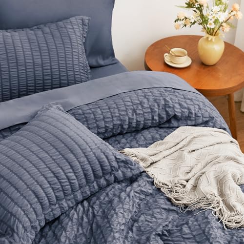 Seersucker Navy Blue King Size Comforter Set, 7-Piece Bed in a Bag - Image 4