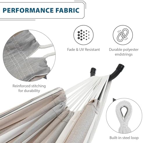 Vivere Double Sunbrella Hammock with Space-Saving Steel Stand, Heavy-Duty Portable Outdoor Hammock Set for Backyard, Patio, or Travel, Dove - Image 2