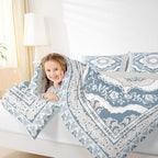 Erosebridal Light Blue White Floral King Comforter Set - Vintage Flower Bedding Set for Kids Adults | Boho Aesthetic Flowers Quilt | Farmhouse Cottage Bedroom Decor with 2 Pillowcases - Image 4