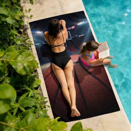 Beach Towel Bag 2 in 1 Basketball Bath Pool Towels Backpack Match Game Stadium Arena Absorbent Beach Towel Soft Quick Dry Lightweight Packable Towels Drawstring Bag for Travel Camping Sports Picnic - Image 3