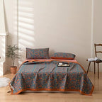 100% Cotton Jacquard Quilt Rustic Floral Leaves Print,Soft Muslin Bed Cover 3 Layers Reversible Bedspread Coverlet Breathable Lightweight Bedding,King(98"x94"), No Pillow Sham - Image 5