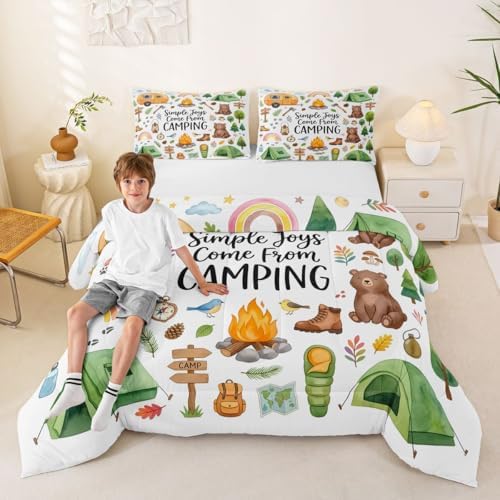Erosebridal Forest Themed Camping Toddler Size Comforter Set, RV Bunk Camper Outdoor Kids Bedding Set for Girls Boys, Woodland Farmhouse Bear 2-Piece Bed Sets, Travel Trailers Room Decor - Image 6