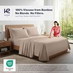 Kickoff Viscose Bamboo Sheets Split King Size 5-pc 100% Organic Bamboo Viscose Bed Cooling Sheets Split King Size Set Cool Bedding for hot Sleepers Sheet Set - Gift Ready Packaging (Taupe Latte, SK) - Image 4
