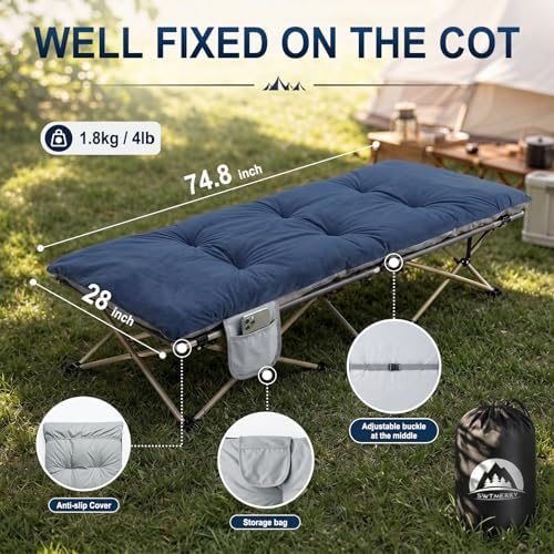SWTMERRY Cot Mattress Topper - Quilted Cot Pads for Camping, Soft Comfortable Sleeping Cot Mattress Pad Only, Camping Pad 75"x28" for Camp Cot/Rv Bunk/Narrow Twin Bed - Image 3