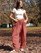 TARSE Womens Linen Barrel Pants Casual Summer Travel Lounge Trousers - Image 2