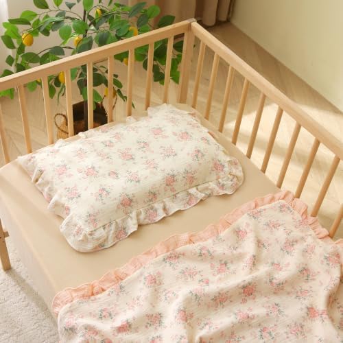 100% Cotton Muslin Toddler Pillowcase 2 Pack，13"x 18" Ultra Soft Breathable Travel Pillow Case Cover,Ruffle Pillow Case for Newborn,Nursery,Boys,Girls,Machine Washable - Image 2
