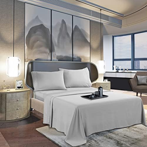 Mocassi King Sheet Set - Luxury Hotel 1800 Premier Bedding Sheets & Pillowcases - Ultra Soft Breathable & Cooling Bed Sheets - Deep Pocket - Wrinkle Resistant - 4 Piece Set - King, Silver - Image 3