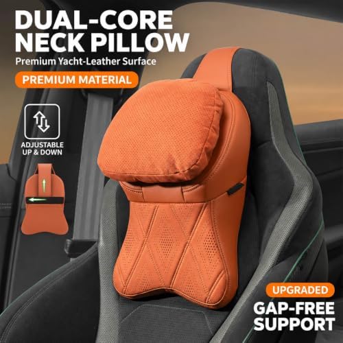 Aviation-Grade Pu Leather Car Headrest, Memory Foam Neck Pillow (Light Brown,(1pcs)) - Image 3
