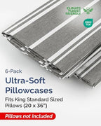 King Standard Pillow Cases Set of 6 - Soft Pillowcase Covers - Grey Stripes - Image 2