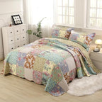 vctops Boho Patchwork Cotton Quilted Bedspread Quilt Set Queen Size 3 Pieces Soft Reversible Lightweight Coverlet Set Floral Print 1 Quilt and 2 Pillow Shams (Purple,Queen) - Image 2