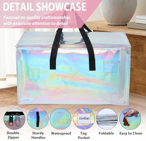 6 Pack Moving Bags Heavy Duty, Extra Large Moving Bags, Moving Supplies, Storage Bags with Handles and Zippers, Waterproof Totes for Storage Saving Packaging Shipping and Travel(Laser Silver) - Image 3