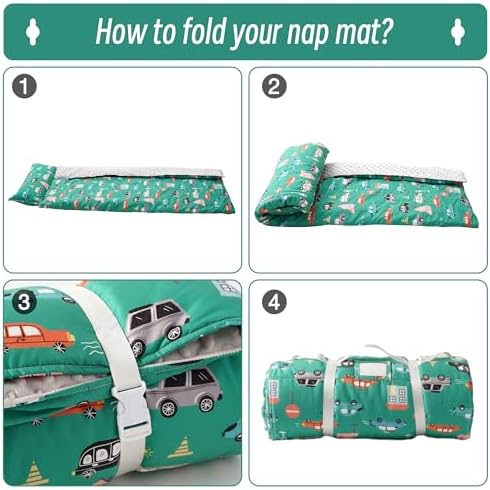 Bunnikins & Clover Toddler Nap Mat with Removable Pillow, Nap Mats for Preschool, Easy Clean Toddler Nap Pad for Kindergarten, Kids Sleeping Bag for Travel Camping - Image 3