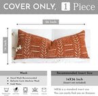 BlissBlush Boho Lumbar Throw Pillow Cover 14X36, Brick Red Decorative Long Accent Body Lumbar Pillow for Bed, Farmhouse Woven Soft Chenille Textured Lumbar Pillowcase for Couch (Cover ONLY) - Image 3