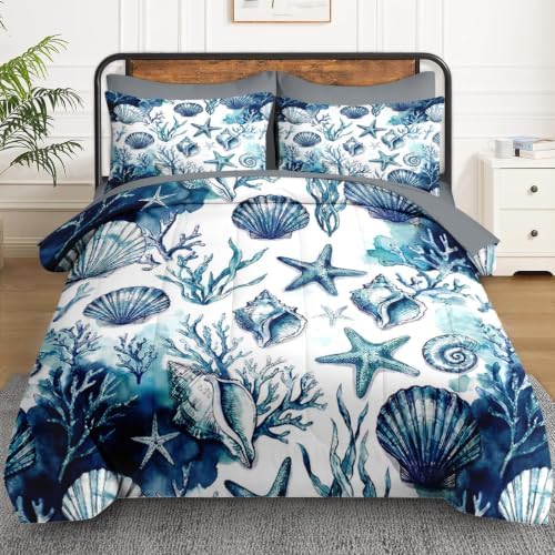 WeCozy Queen Comforter Set with Sheets, 7 Pieces Coastal Ocean Bedding - Image 2