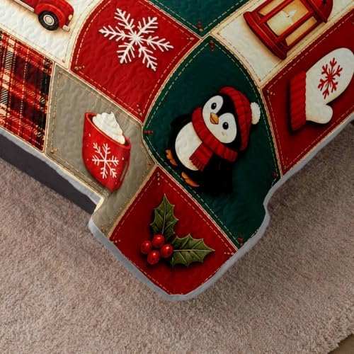 HOSIMA Vintage Christmas Patchwork Quilt Set Twin Size with 2 Pillowcases. - Image 4