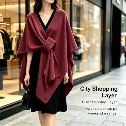 Fleece Drape Shawl Wrap for Women, Open Front Poncho Daily & Occasion Wear - Image 3